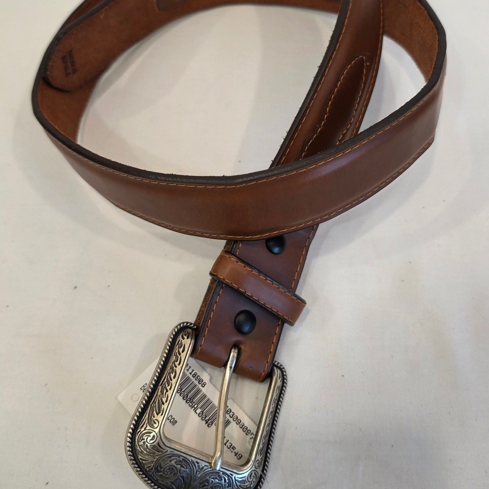 NWR 3D Belt Company 1016 Brown Genuine Leather Western Engraved Buckle Belt 36